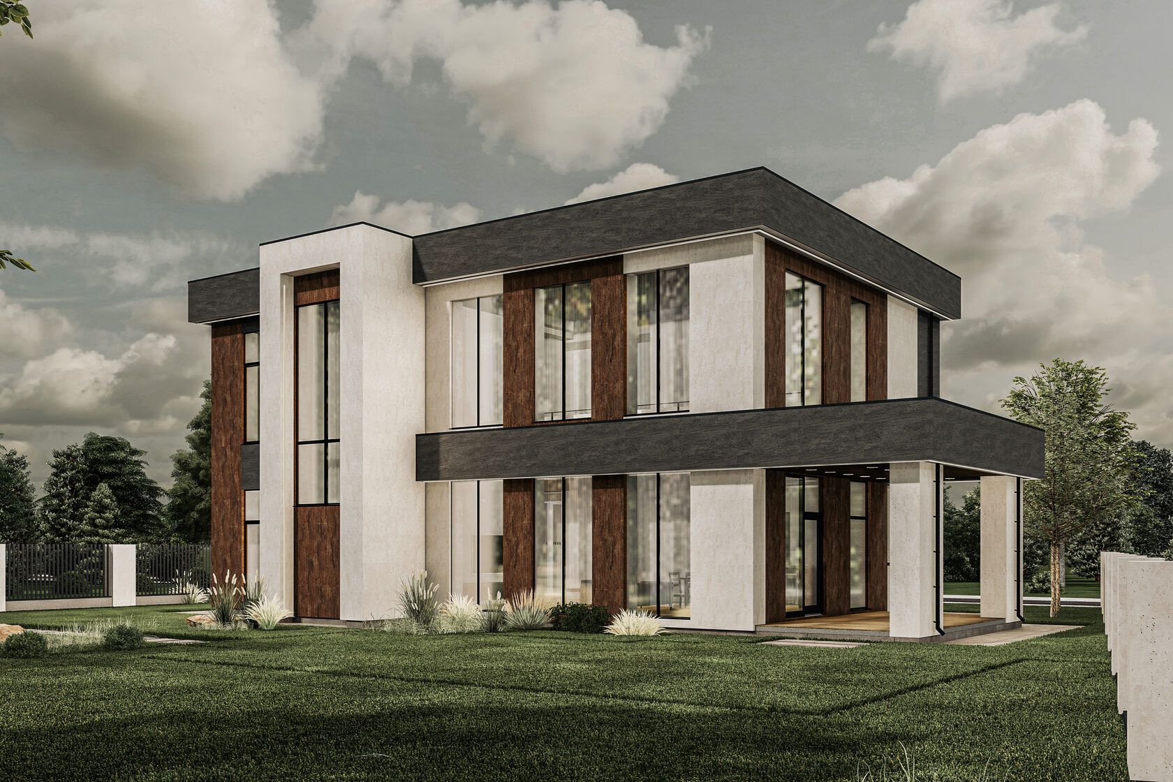 Villa Ruhepol: Gartenseite mit Terrasse und Glasfronten