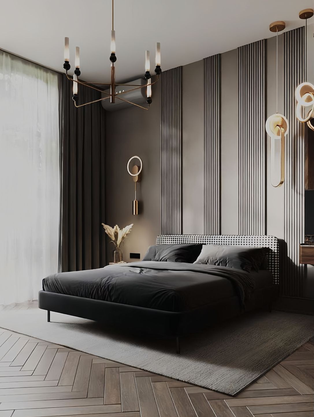 Salon Lumière: Schlafzimmer mit Lamellenwand